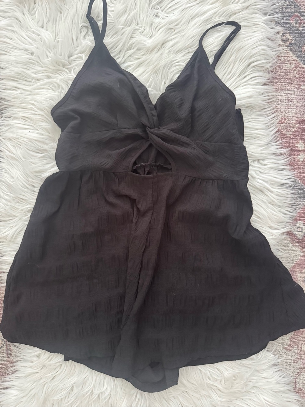 SHEIN Black Textured Waistband Top